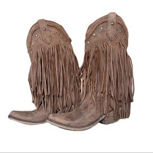 Liberty Black Vegas Fringe Boots- Dark Brown